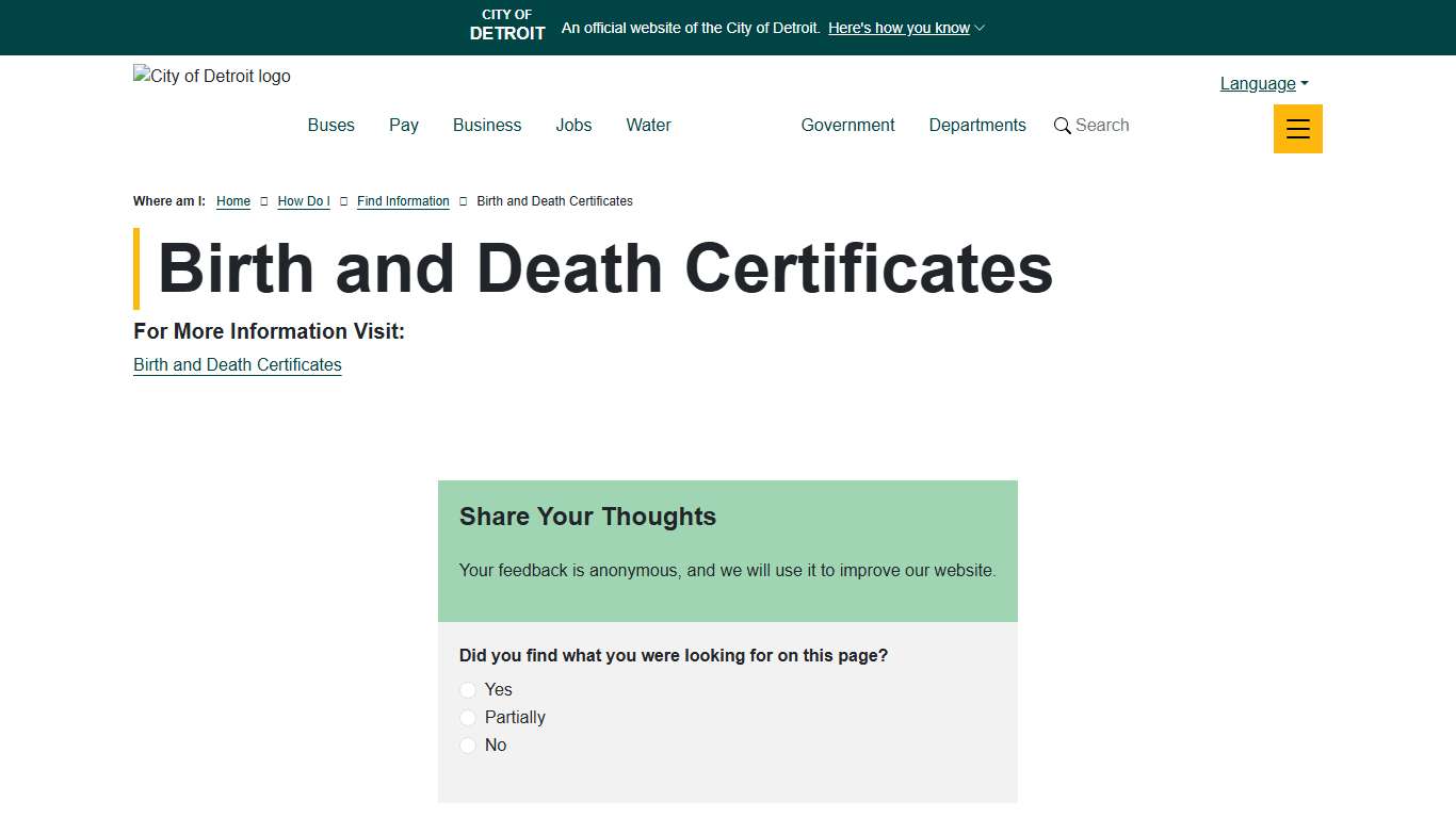 Birth and Death Certificates | City of Detroit