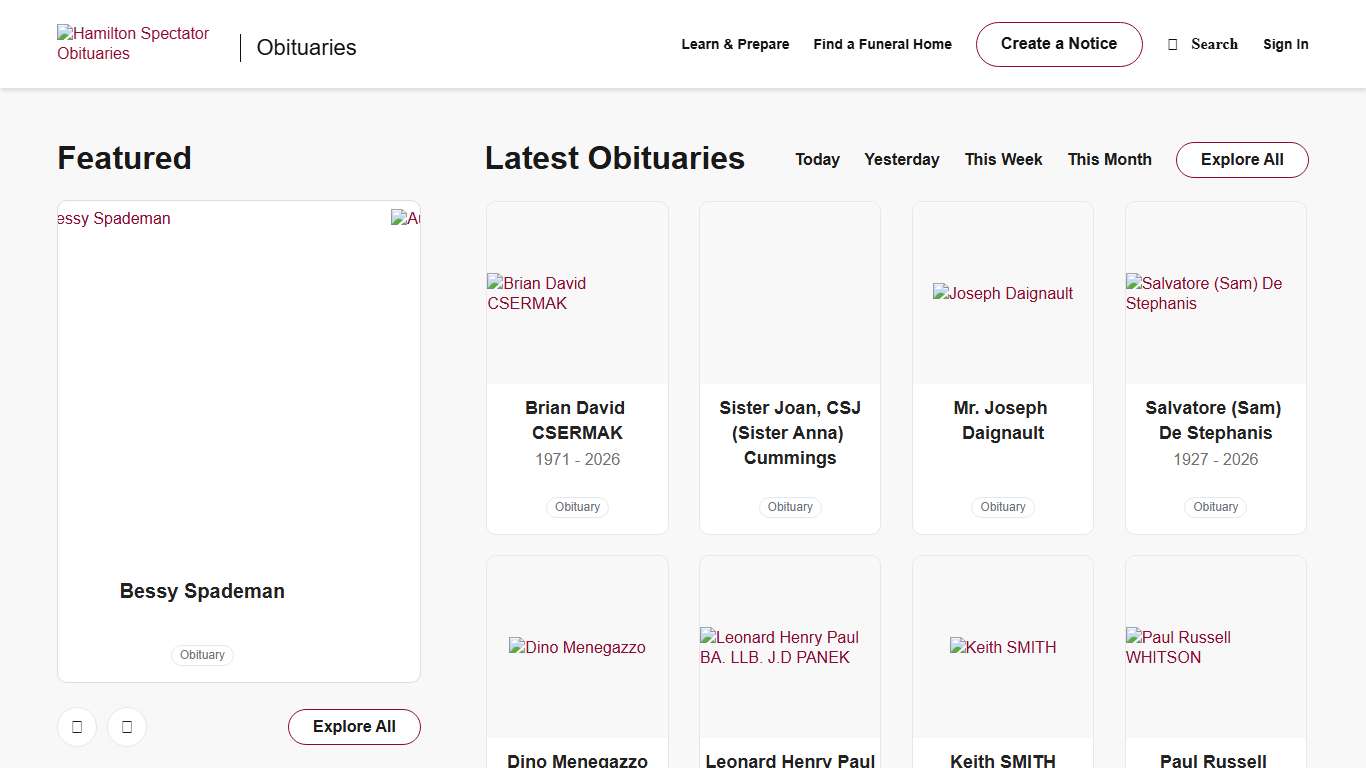 Obituaries | Hamilton Spectator